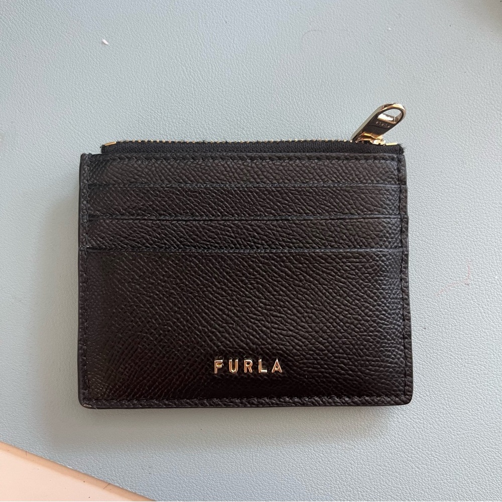 Furla Black Leather Zip Card Case